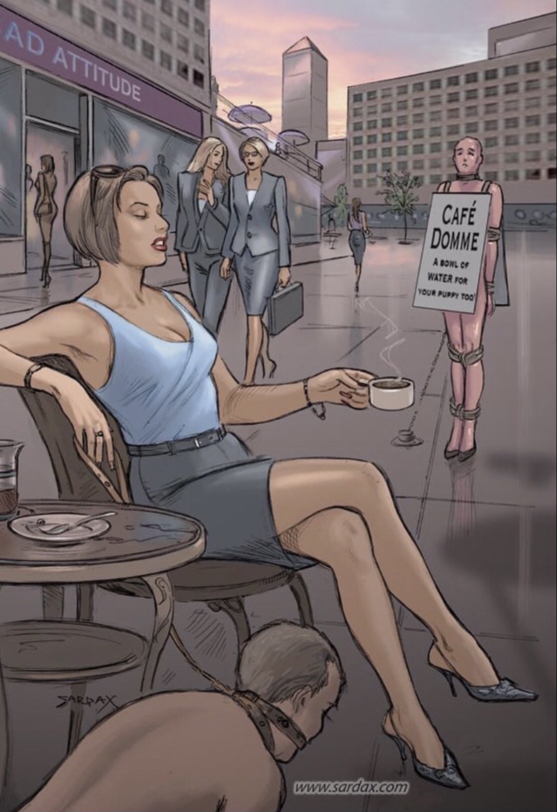 ‘Café Domme’ - Art by Sardax. All Rights Reserved. By permission of Sardax.