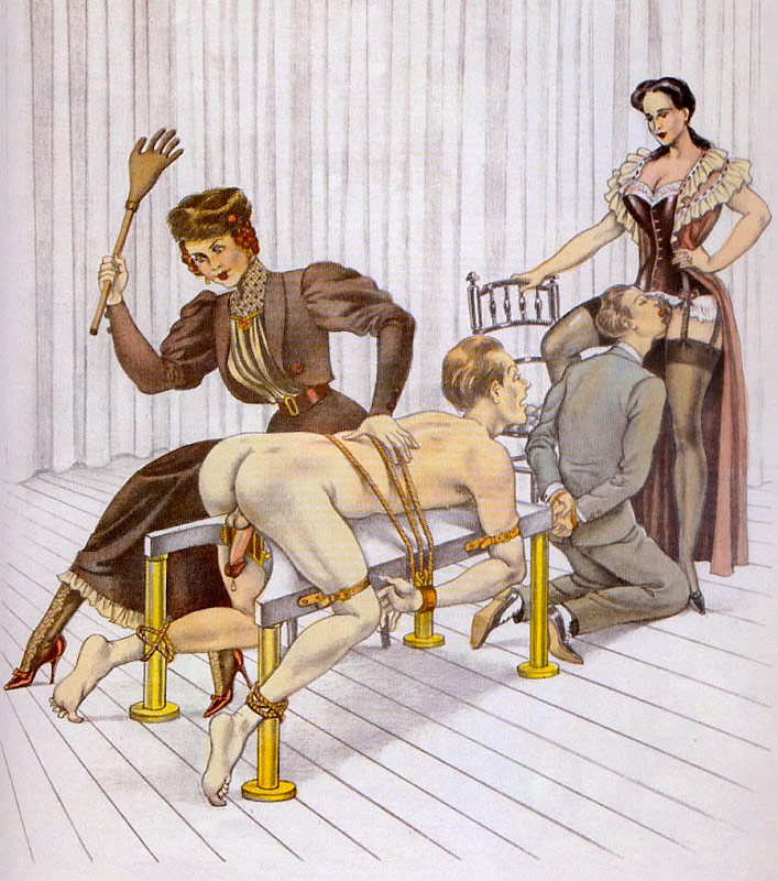 Femdom kunst af Bernard Montorgueil. Public Domain.